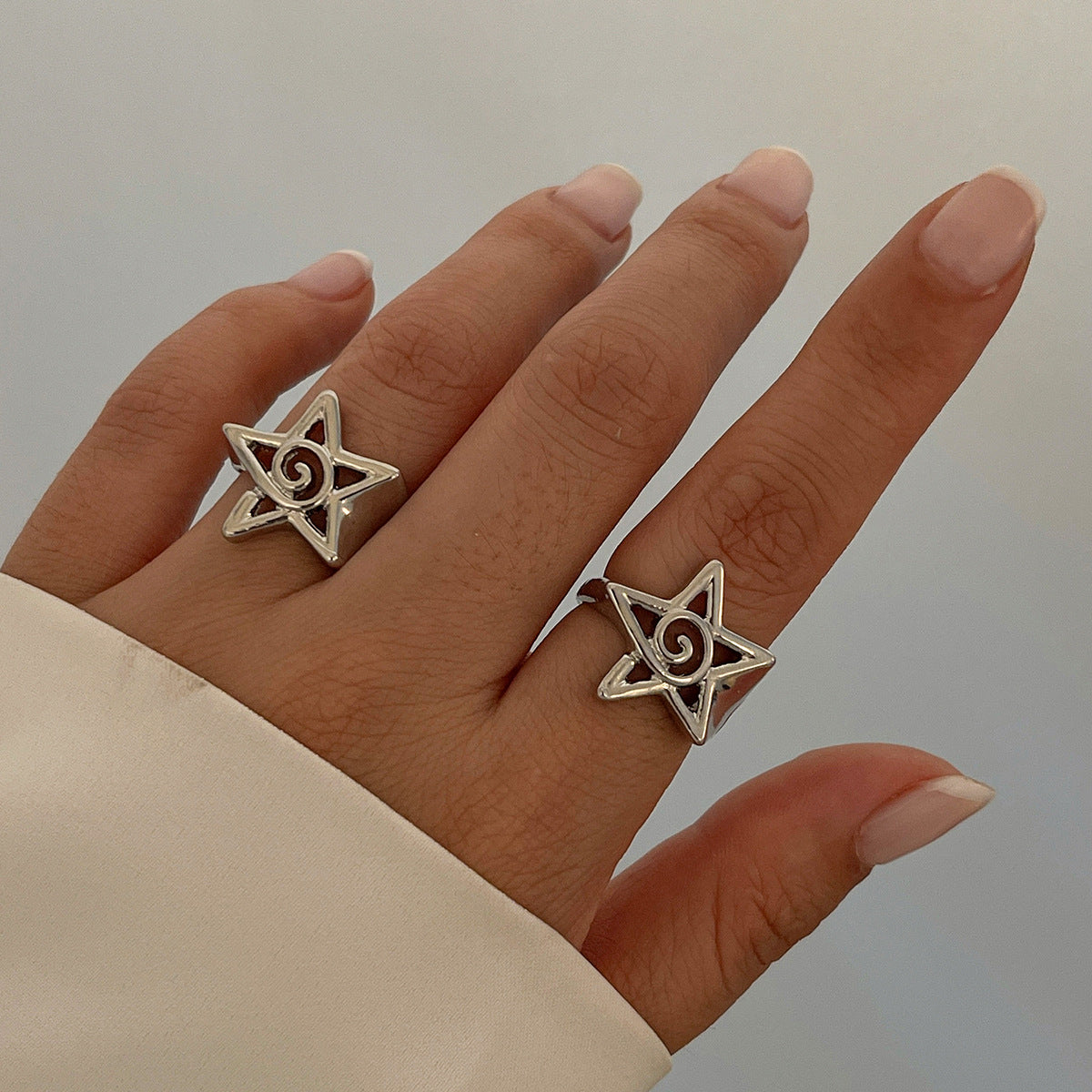 Fashion commuting pentagram heart-shaped open ring alloy versatile ring set