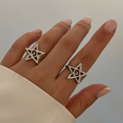 Fashion commuting pentagram heart-shaped open ring alloy versatile ring set