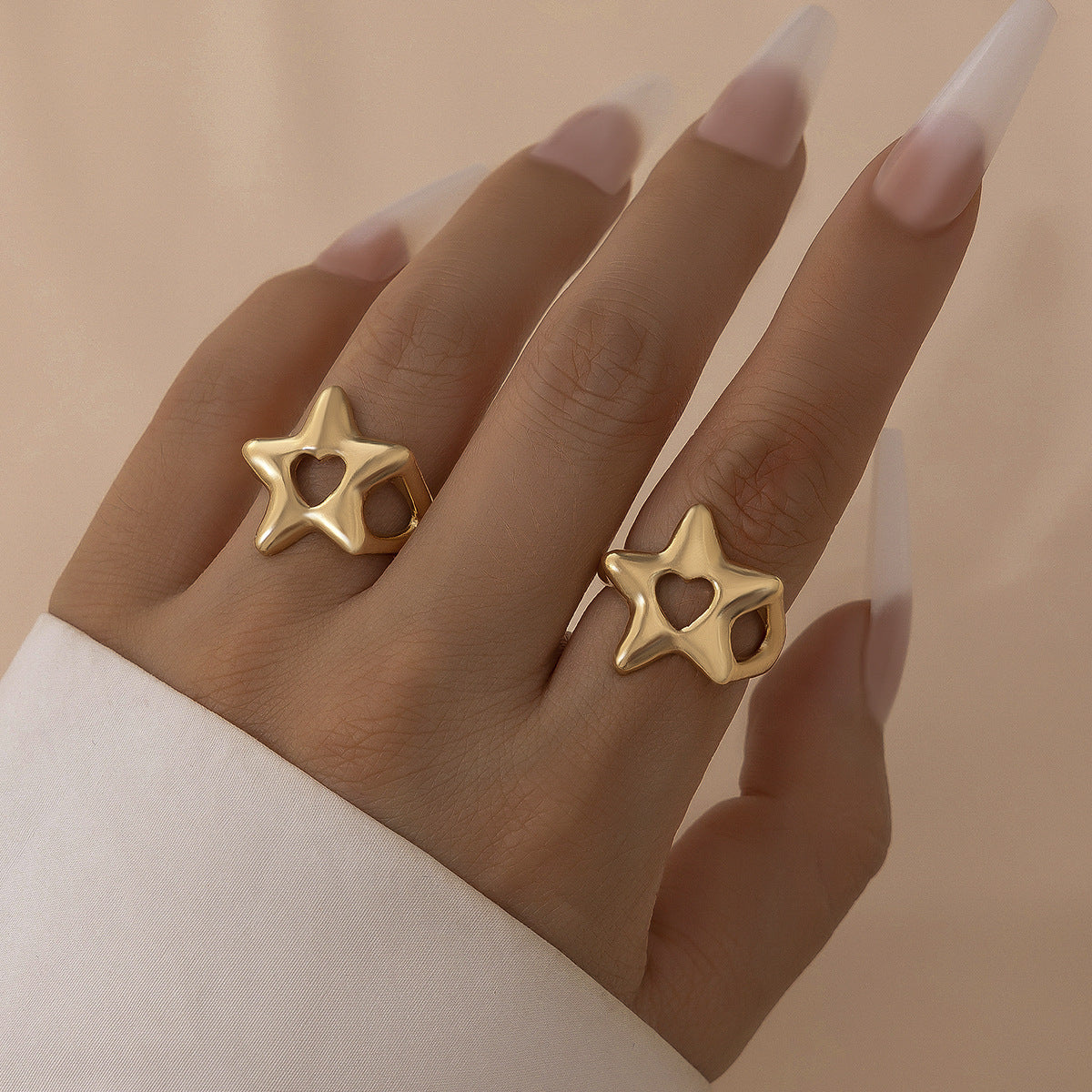 Fashion commuting pentagram heart-shaped open ring alloy versatile ring set