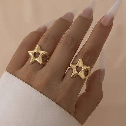 Fashion commuting pentagram heart-shaped open ring alloy versatile ring set