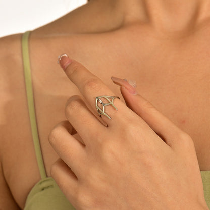 Ring with diamond inlay and hollowed out fashionable and versatile multi-color trendy jewelry ring