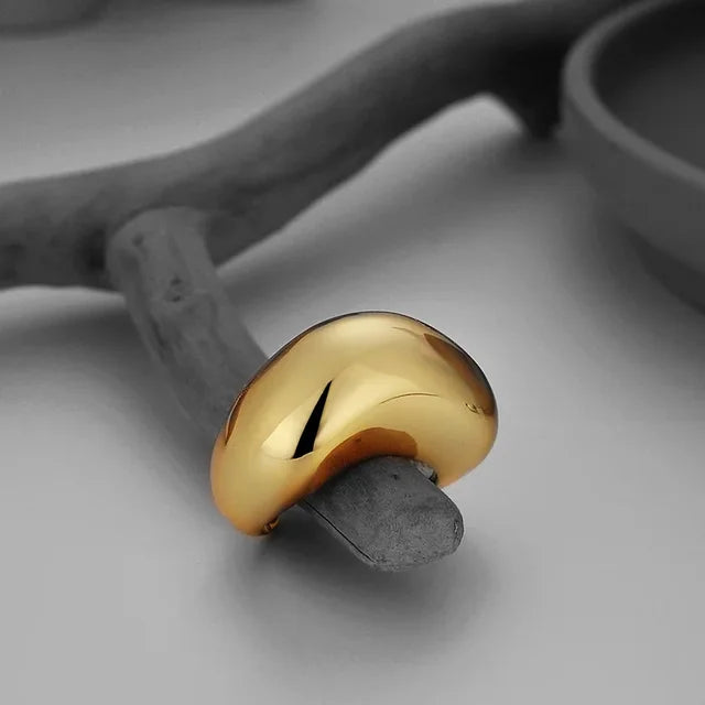 Irregular Wide Chunky Silver Open Ring for Women Man Gold Tone Mirror Finish Handmade Jewelry