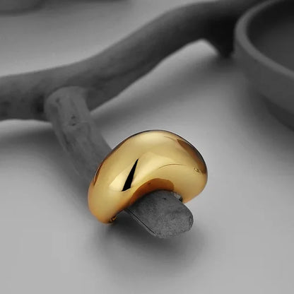 Irregular Wide Chunky Silver Open Ring for Women Man Gold Tone Mirror Finish Handmade Jewelry