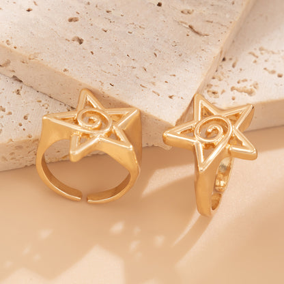 Fashion commuting pentagram heart-shaped open ring alloy versatile ring set