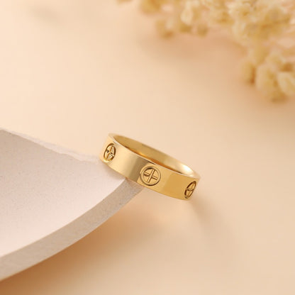 Cross printed metal style ring for women with minimalist design, fashionable and light luxury ring