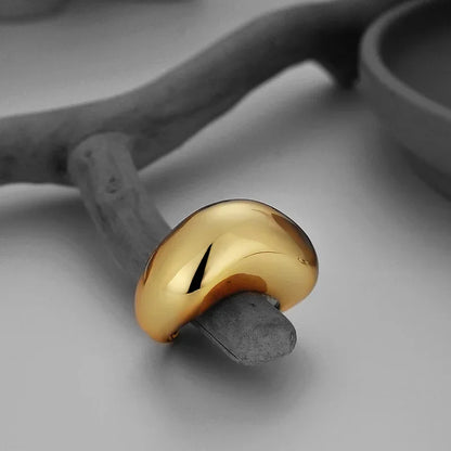 Irregular Wide Chunky Silver Open Ring for Women Man Gold Tone Mirror Finish Handmade Jewelry