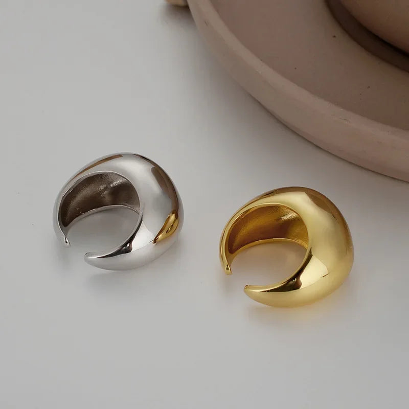 Irregular Wide Chunky Silver Open Ring for Women Man Gold Tone Mirror Finish Handmade Jewelry