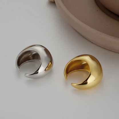 Irregular Wide Chunky Silver Open Ring for Women Man Gold Tone Mirror Finish Handmade Jewelry