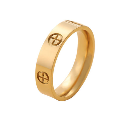 Cross printed metal style ring for women with minimalist design, fashionable and light luxury ring