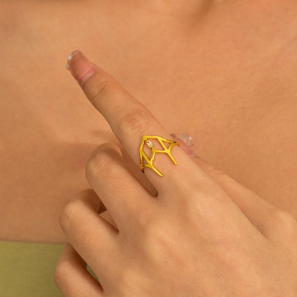 Ring with diamond inlay and hollowed out fashionable and versatile multi-color trendy jewelry ring