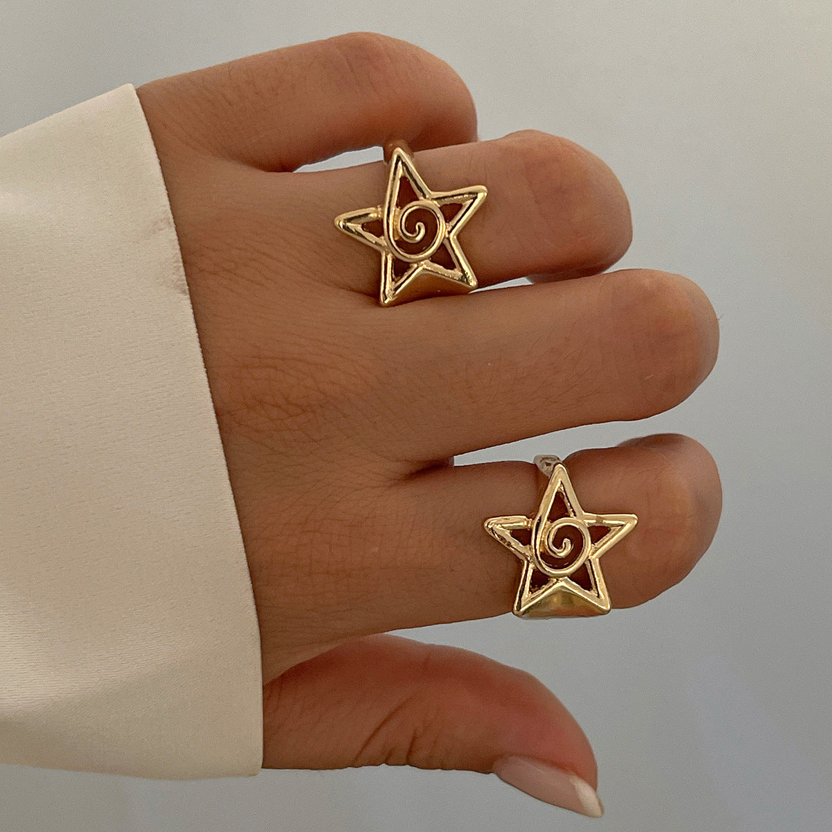 Fashion commuting pentagram heart-shaped open ring alloy versatile ring set