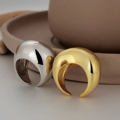 Irregular Wide Chunky Silver Open Ring for Women Man Gold Tone Mirror Finish Handmade Jewelry