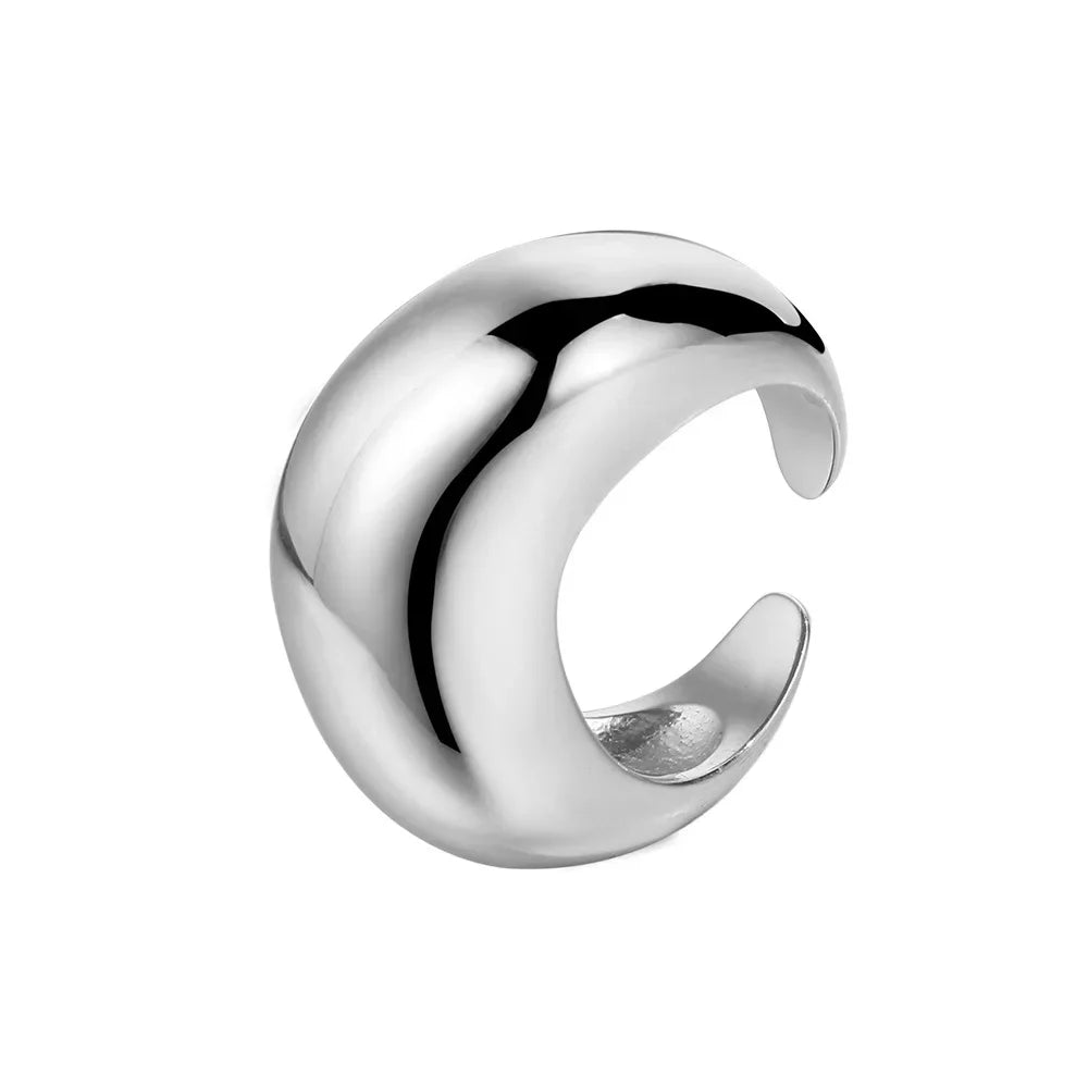 Irregular Wide Chunky Silver Open Ring for Women Man Gold Tone Mirror Finish Handmade Jewelry