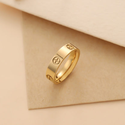 Cross printed metal style ring for women with minimalist design, fashionable and light luxury ring