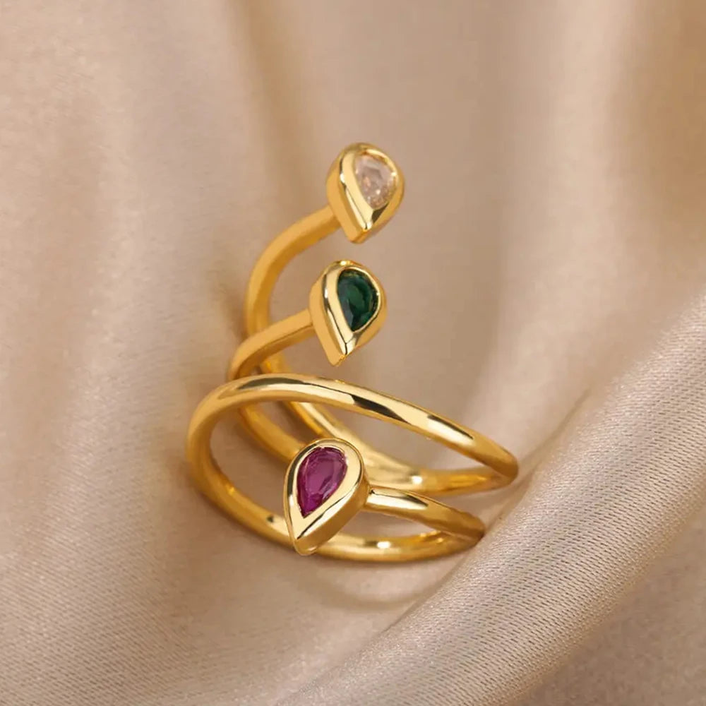 Colorful Zircon Ring Versatile Simple Handmade Open End Ring for Women