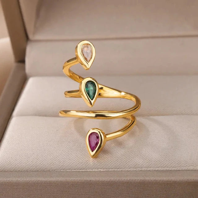 Colorful Zircon Ring Versatile Simple Handmade Open End Ring for Women
