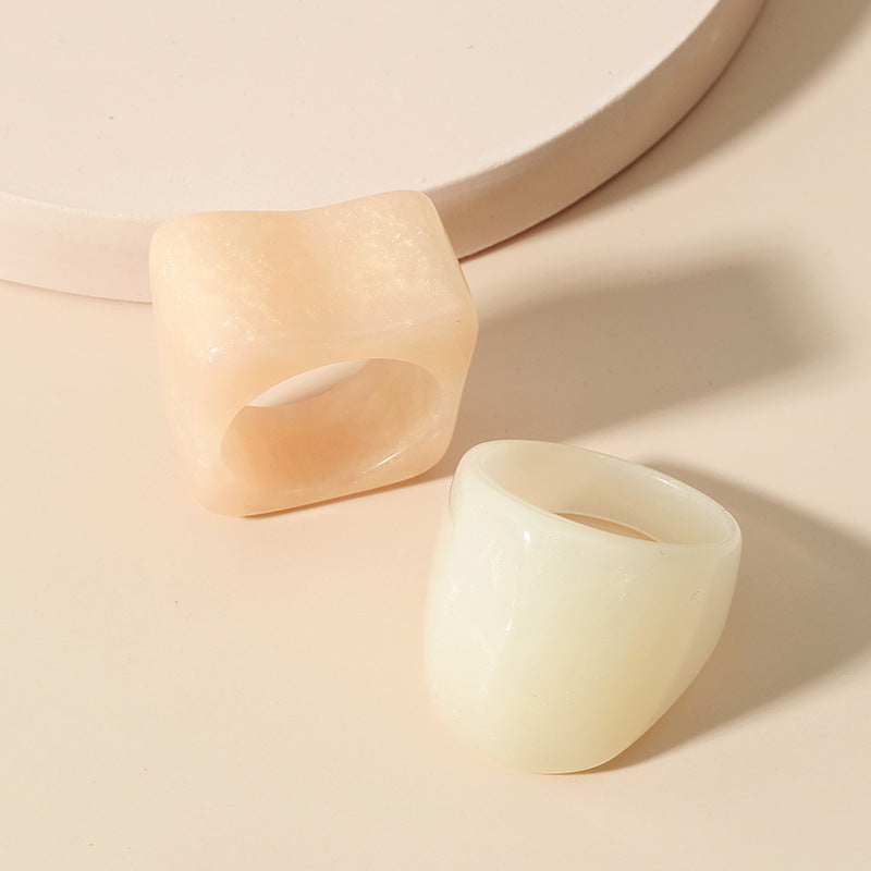 Acrylic Resin Women Ring Set White Green Korean Style Ring Set Vintage Birthday Gift Trendy Geometric Wedding Bands Rings
