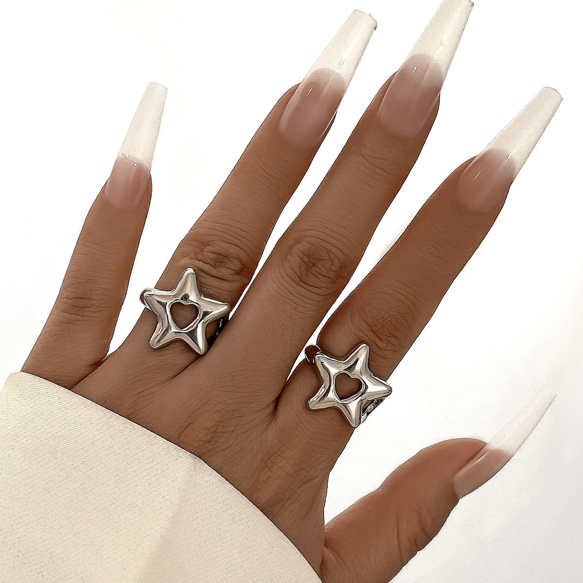 Fashion commuting pentagram heart-shaped open ring alloy versatile ring set