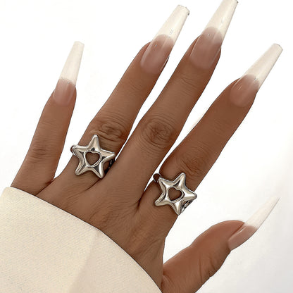 Fashion commuting pentagram heart-shaped open ring alloy versatile ring set