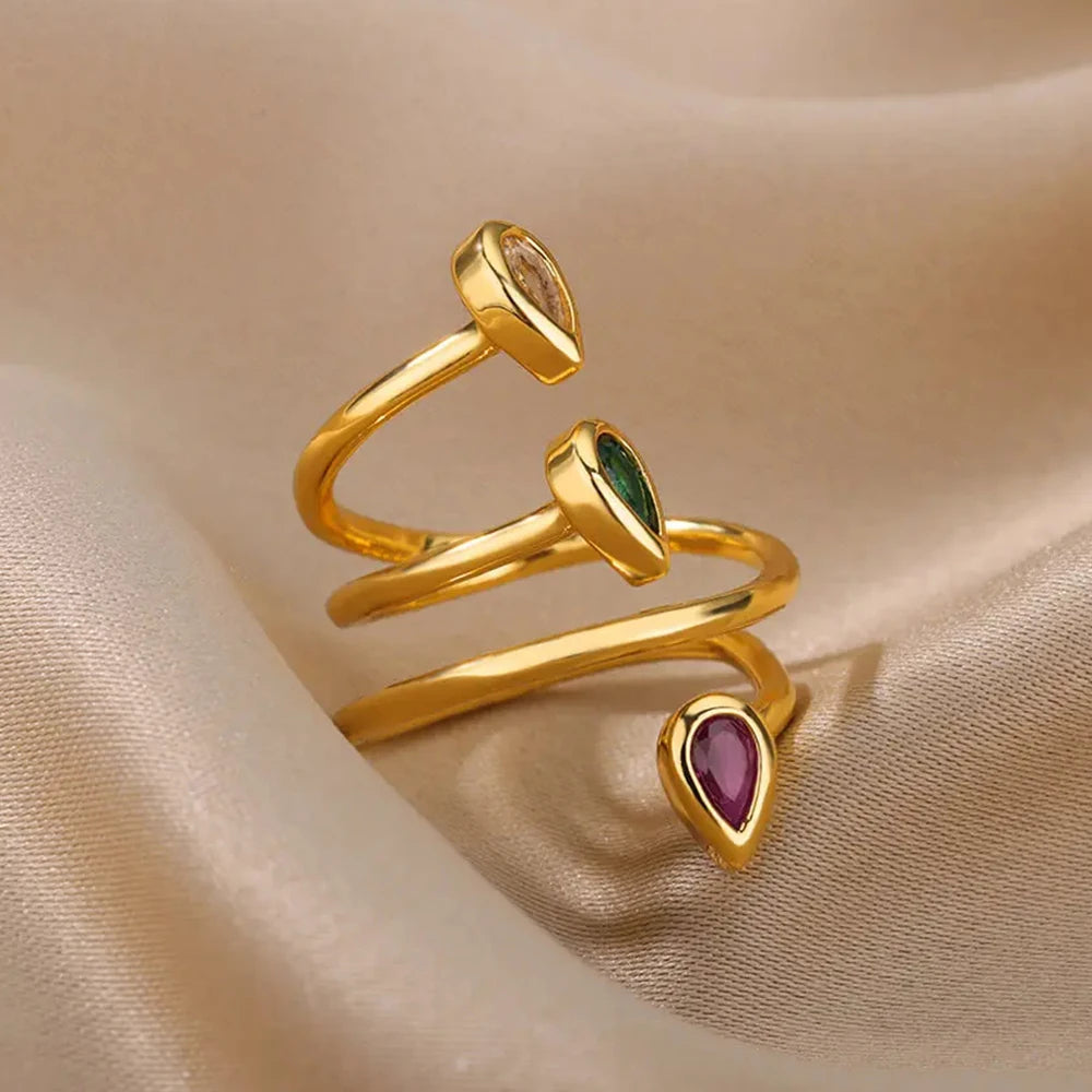 Colorful Zircon Ring Versatile Simple Handmade Open End Ring for Women