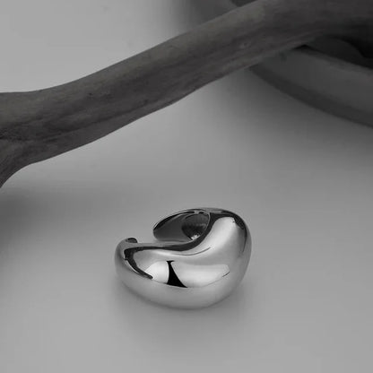 Irregular Wide Chunky Silver Open Ring for Women Man Gold Tone Mirror Finish Handmade Jewelry